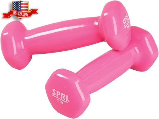 Dumbbells Hand Weights Set of 2 - 1 Lb Vinyl Coated Exercise & Fitness Dumbbell