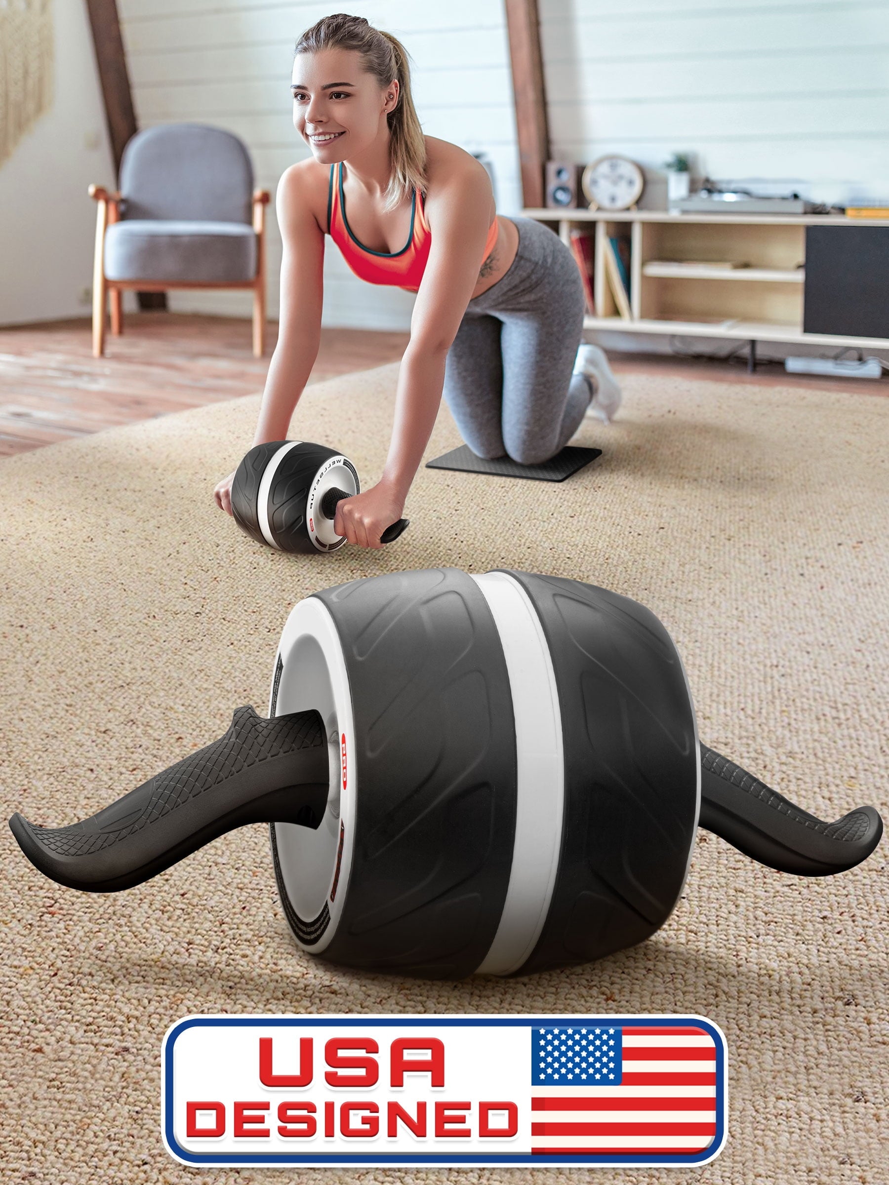 Ab Roller Wheel W/ Knee Pad, Abs & Core Exercise Equipment by -Usa