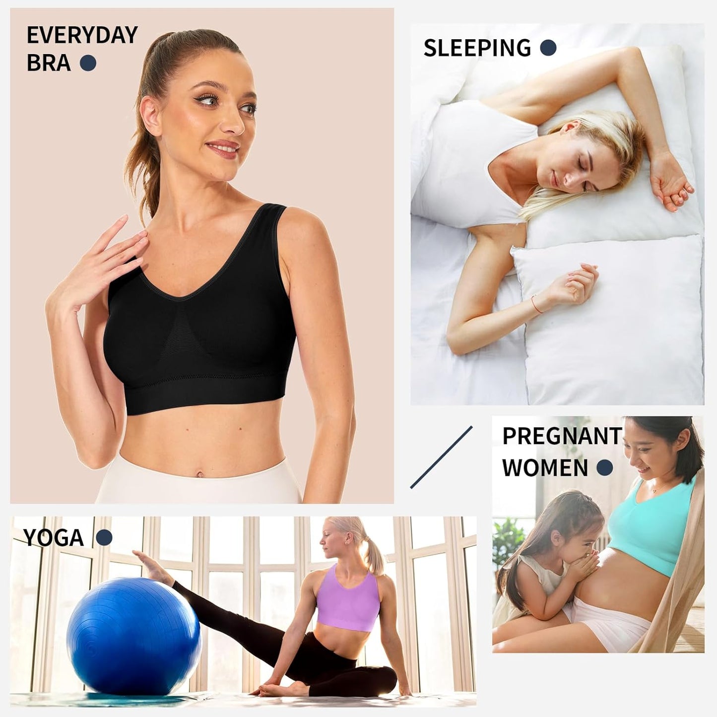 Comfort Bra, Seamless Removable Pads Sleep Bras, Yoga Bra, Sports Bras for Women