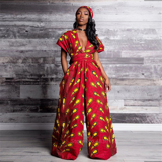 Traditional African overalls dress Flower Printed