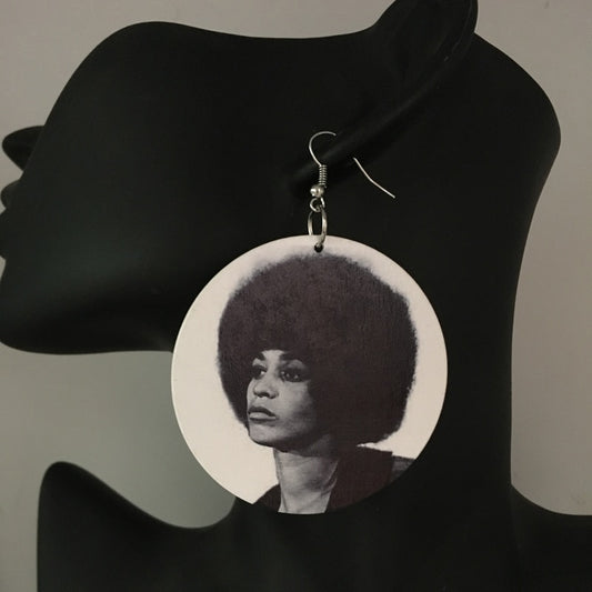 Angela Davis Lee embroidered wooden earringgs