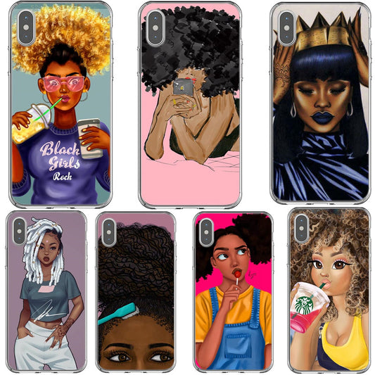 Afro black girl rock Melanin Queen Soft Back Cover Phone Case